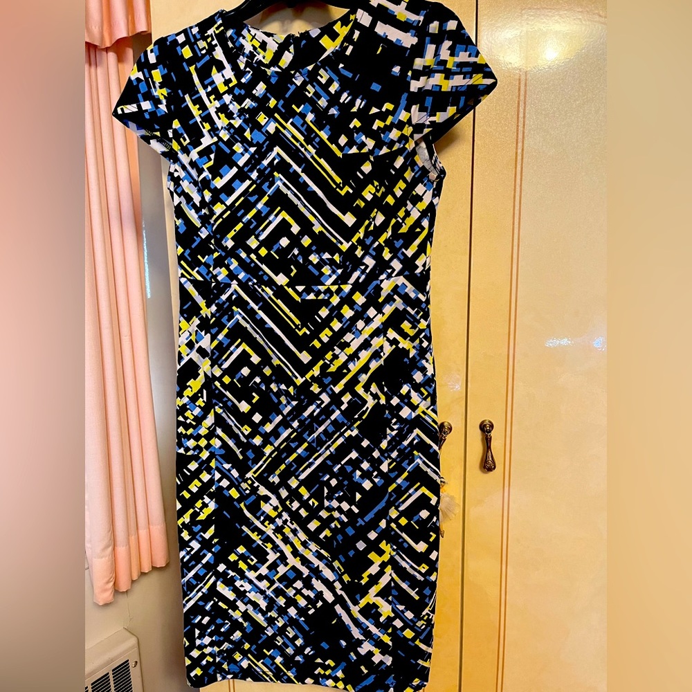 Brightly colored patterned dress for work or play!